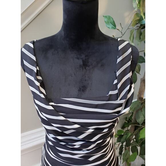 Express Dress Women Size 12 Black White Stripe Ruched Bodycon Sleeveless - Picture 4 of 9